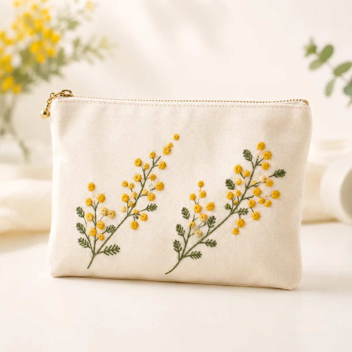 刺繍ポーチ ミモザ
